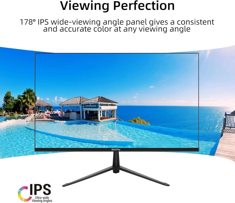 Wstirhy 24" Full HD IPS Monitor - 75Hz, 5ms, HDMI/VGA Csatlakozás, Vékony Keret, Falra Szerelhető, Otthoni és Irodai Használatra, Fekete