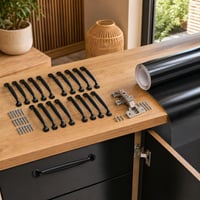 Sada na renováciu nábytku Black Harmony: 20x úchytka 128mm + 2x pánt + čierna fólia 1