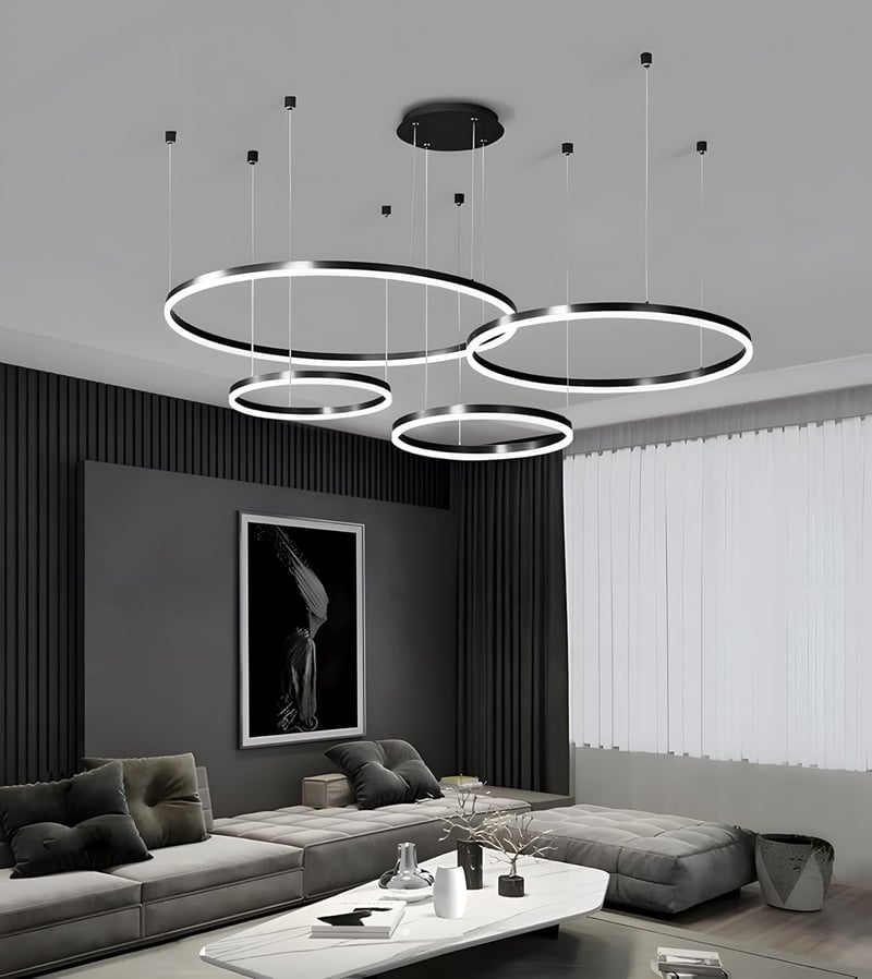 YYUTLUO Modern LED Csillár - 4 Fekete-Arany Gyűrű (20+40+60+80cm), 100W, Távirányítható, Fényerőszabályozható Mennyezeti Lámpa Nappaliba