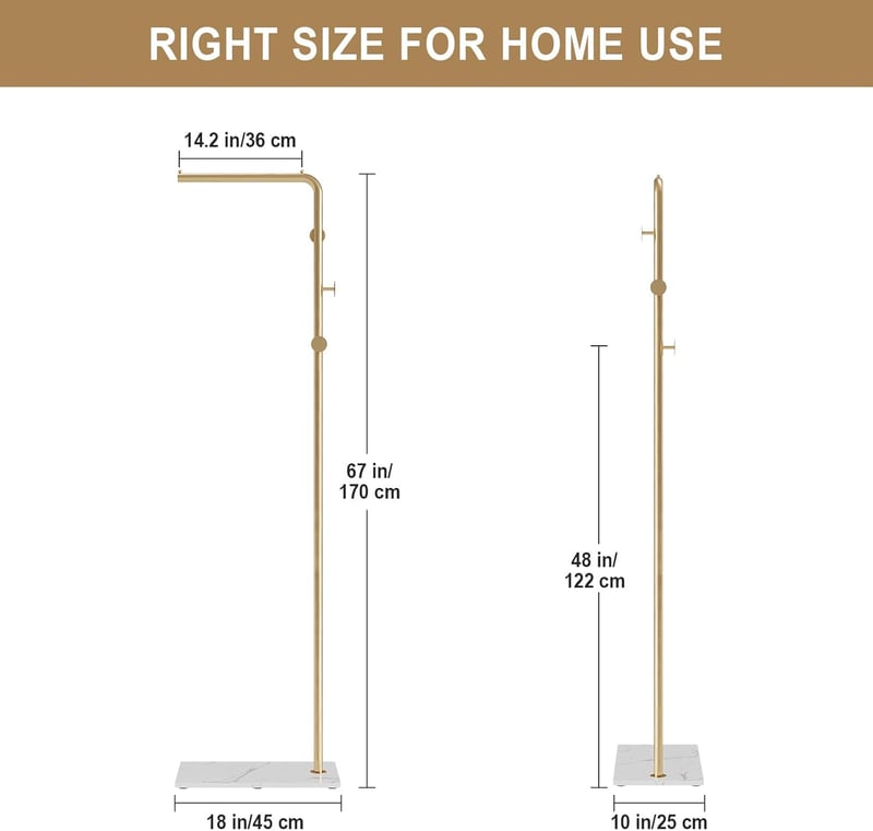 LOFTPLUS Modern Fém Ruhaállvány 170 cm - Arany Színű Fogas Kabátoknak, Táskáknak és Cipőknek, Előszobába, Nappaliba, Hálószobába, Irodába
