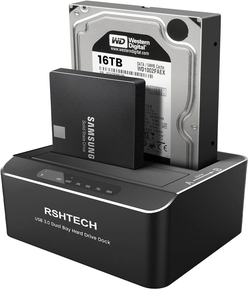 RSHTECH USB 3.0 Alumínium HDD/SSD Dokkoló - 2 Férőhelyes, Klónozó, 2x16TB