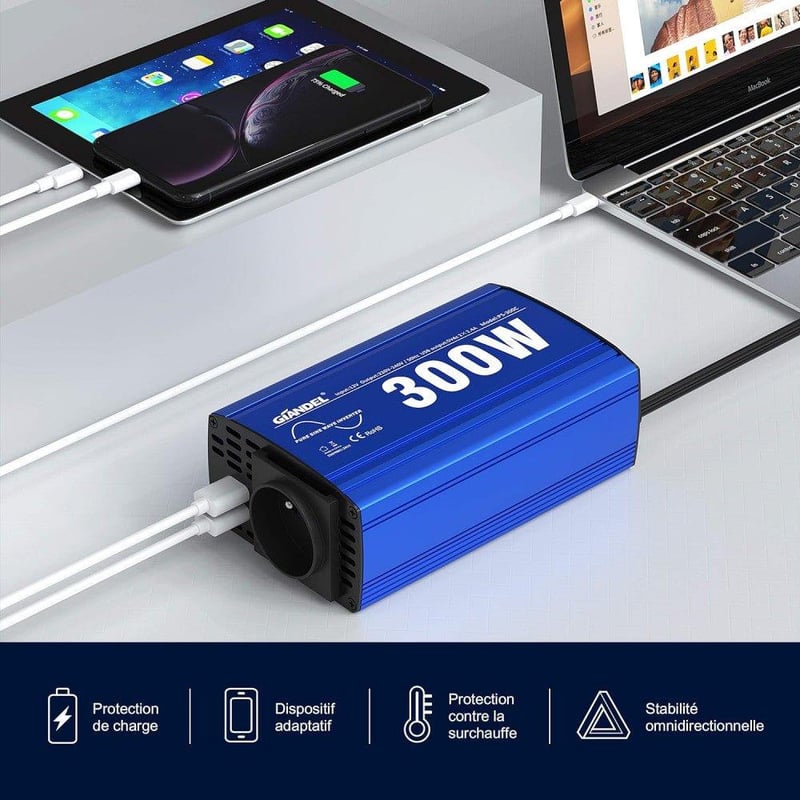 GIANDEL 300W Tiszta Szinusz Inverter 12V-220V Dupla USB-vel Újracsomagolt