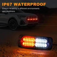 Dinfu 8x24 LED Elülső Villogó Lámpa - Narancssárga-Fehér Stroboszkóp 12V/24V - IP67 Vízálló Figyelmeztető Fény 18 Villogási Móddal Autókhoz, 3