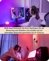 EDISHINE 2 db Akkumulátoros Fali Lámpa - Vezeték Nélküli RGB LED Világítás Távirányítóval, 12 Szín, 2 Dinamikus Mód, USB Tölthető, Fekete 4