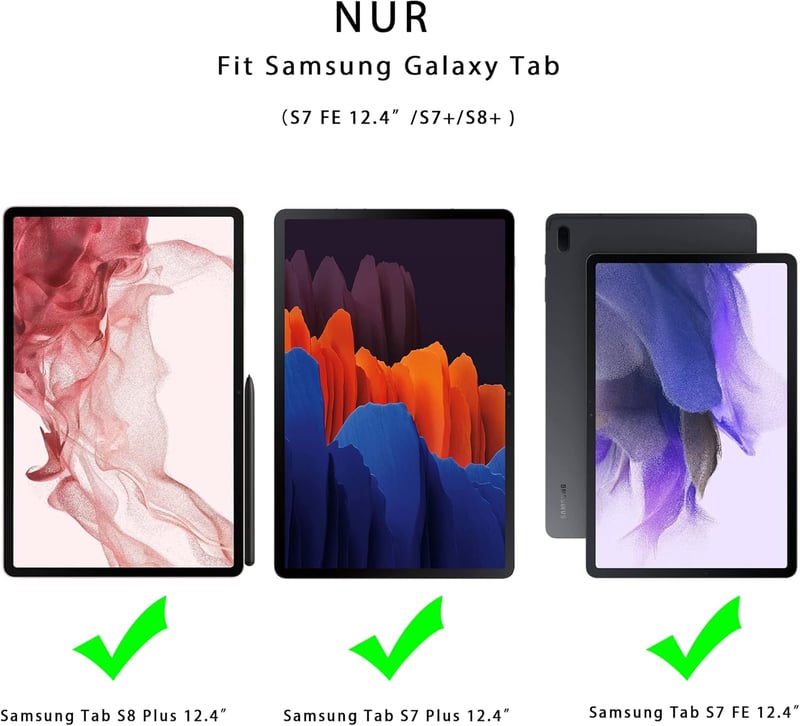 ROOFEI Billentyűzetes Tok Samsung Galaxy Tab S7 FE/S8+/S7+ 12,4" Tablethez - QWERTZ, 7 Színű Háttérvilágítás, Állvány, S Pen Tartó