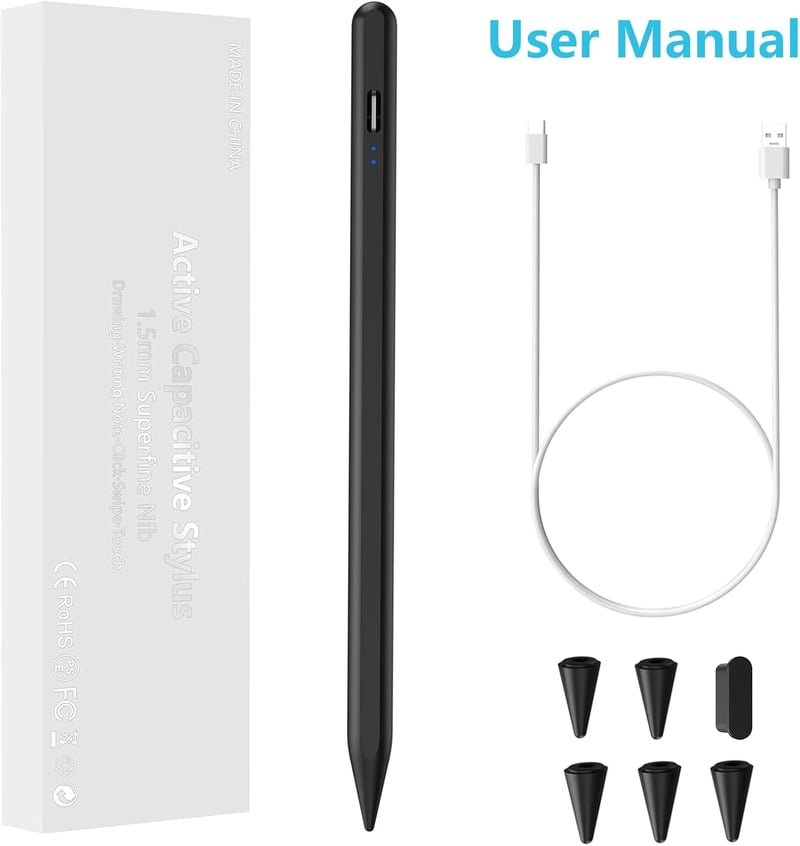 Apple iPad Érintőceruza Dönthető Heggyel, 2 Cserélhető Véggel - Fekete