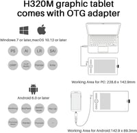 HUION Inspiroy Ink H320M Korallpiros Grafikus és LCD Írótábla, Windows/Mac/Android 8