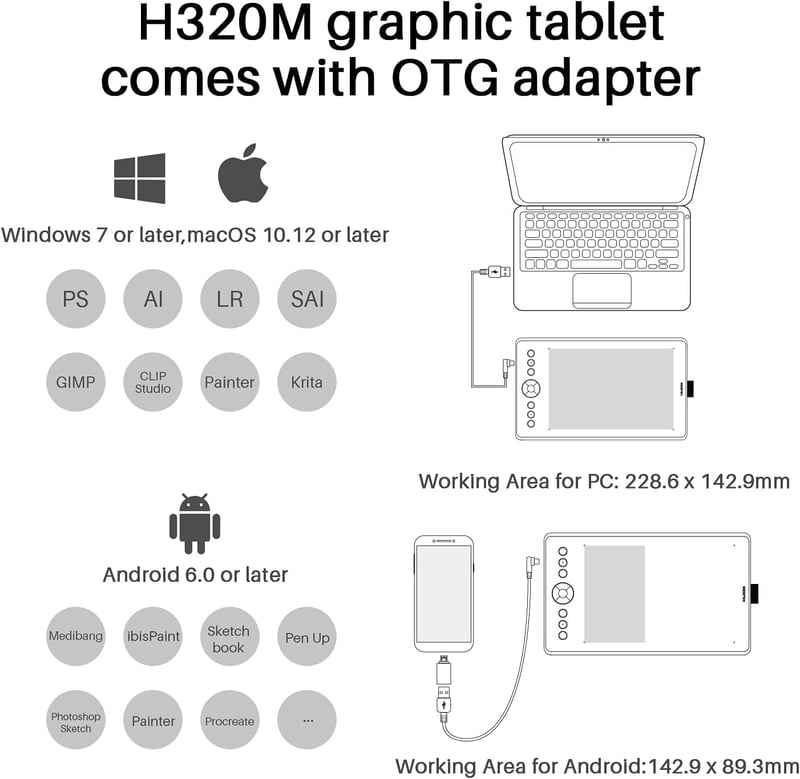 HUION Inspiroy Ink H320M Korallpiros Grafikus és LCD Írótábla, Windows/Mac/Android