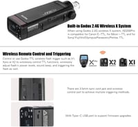 Godox AD200Pro Hordozható Vaku, Cserélhető Vakufejjel (Speedlite/Izzó), 200W Vezeték Nélküli TTL, HSS 1/8000s, X1T-C Kioldóval Canon EOS Fén 5
