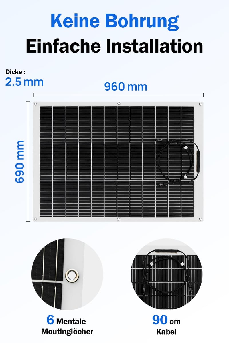ECO-WORTHY 260W Flexibilis Napelem (2x130W) - Üvegszálas, 12BB Monokristályos, 23% Hatásfokú - Erkélyre, Lakóautóra, Hajóra, Kempingezéshez,