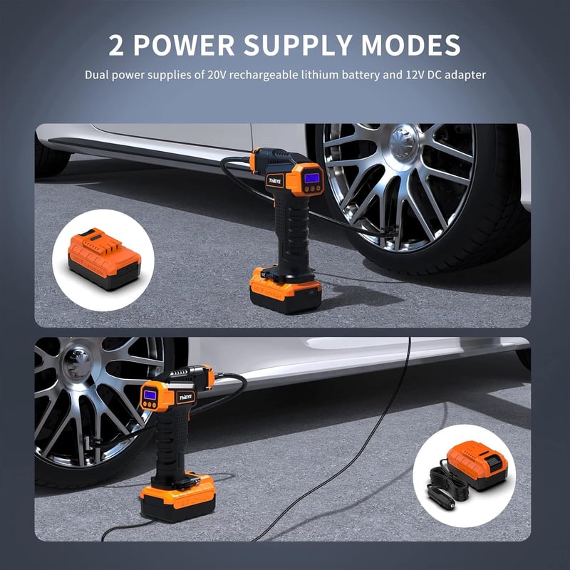 ThiEYE 20V akkus kompresszor, 150PSI, 10000mAh, autógumi fújó, LED-es