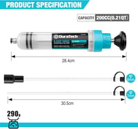 DURATECH Olajleszívó Pumpa 200ml - Kézi Szivattyú Szintjelzővel, 284mm Olajfeltöltő Szivattyú Motor-, Váltó-, Differenciálmű Olajhoz és Hűtő - 500 ml 5