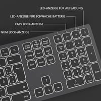 Seenda LED-es vezeték nélküli billentyűzet, QWERTZ, újratölthető, PC/laptop, űrszürke 6