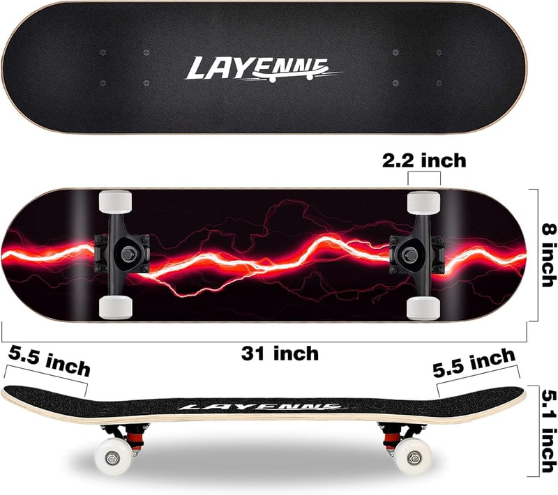 LAYENNE Gördeszka 31x8 Hüvelyk - 8 Rétegű Juharfa Lap, Piros, 150kg Teherbírás, ABEC-11 Csapágy, Kezdőknek és Haladóknak