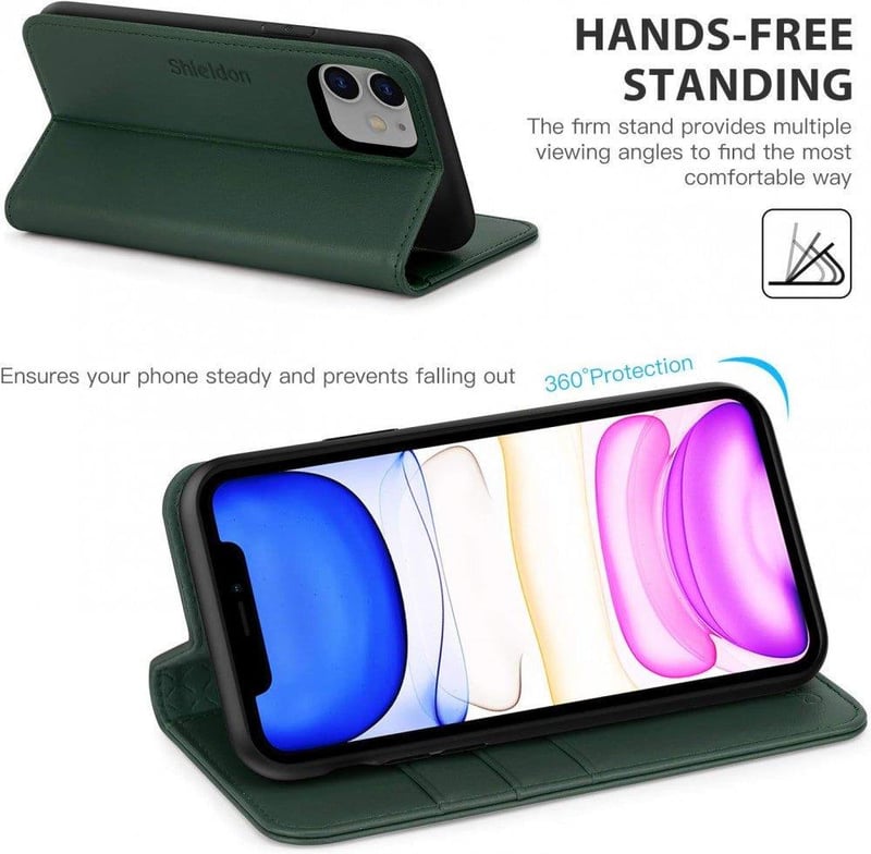 iPhone 11 Sötétzöld Bőr Pénztárcatartó Tok Kártyatartóval - Újracsomagolt