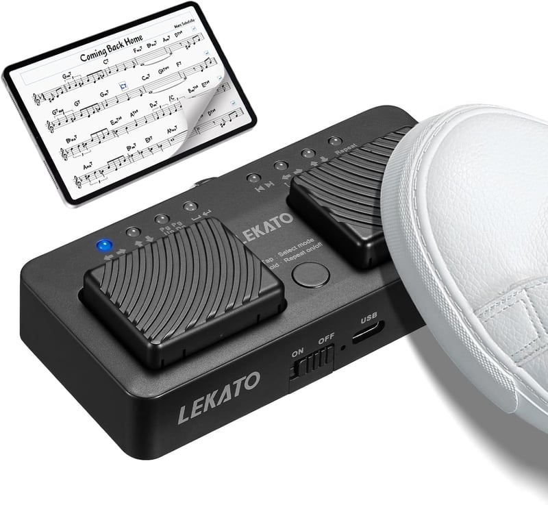 LEKATO Bluetooth Lapozó Pedál - Újratölthető Vezeték Nélküli Lábkapcsoló Tablethez, Okostelefonhoz, Kottaolvasáshoz, 7 Üzemmóddal