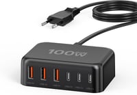 Zomvan 100W USB-C Gyorstöltő 6 Portos Töltőállomás - 3 USB-C és 3 USB-A Port iPhone 16/15/14, Samsung S24/S23, iPad Kompatibilis Fekete Tölt 1