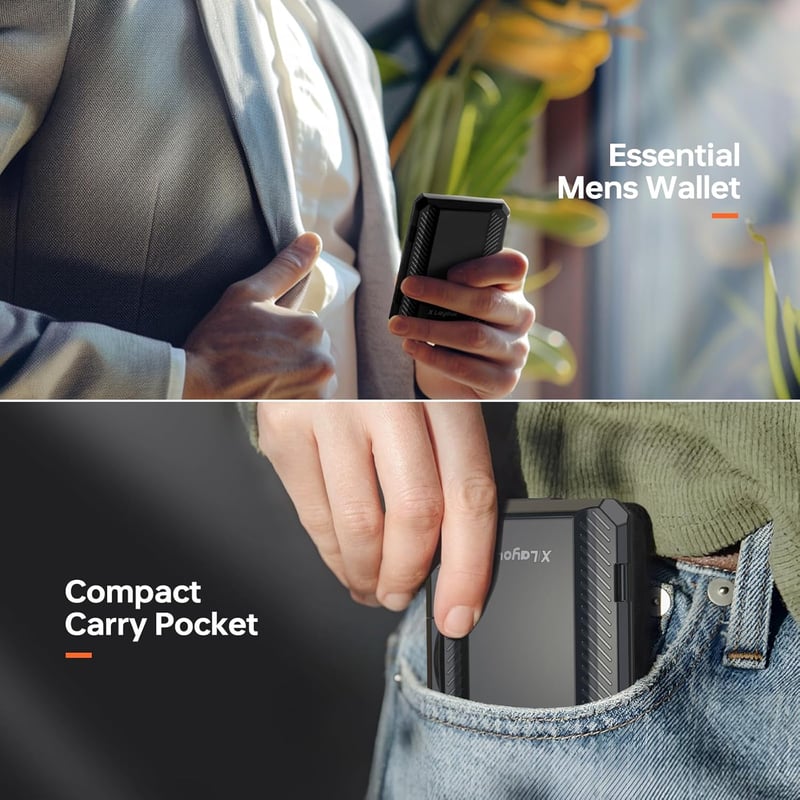 Xlayout Mágneses Pénztárca MagSafe-hez RFID Védelemmel - iPhone Kártyatartó Állvánnyal, 4 Kártya Tárolására, Fényképtartóval, Fekete