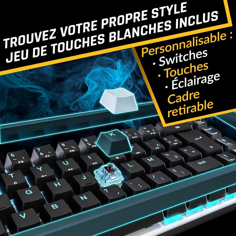KLIM Shift Francia Kiosztású Bluetooth Billentyűzet - Vezeték Nélküli Gamer Keyboard PC, Mac, PS4, PS5, Xbox, Smart TV Eszközökhöz - Fekete-