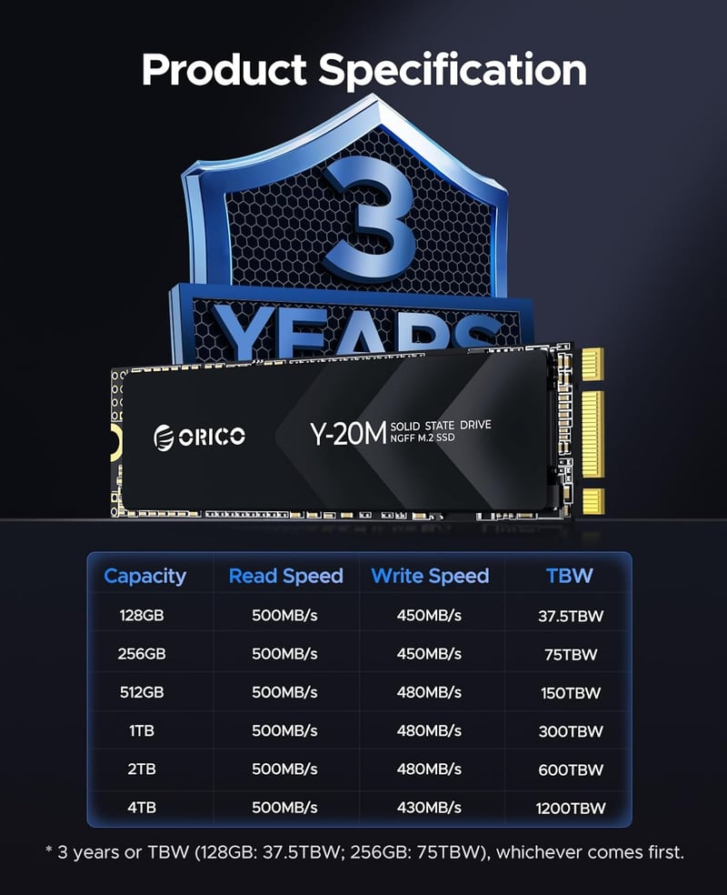 ORICO 4TB M.2 2280 SATA SSD - Belső SSD Meghajtó 500MB/s Olvasási Sebességgel - Laptop és Asztali PC Kompatibilis B+M Kulcs