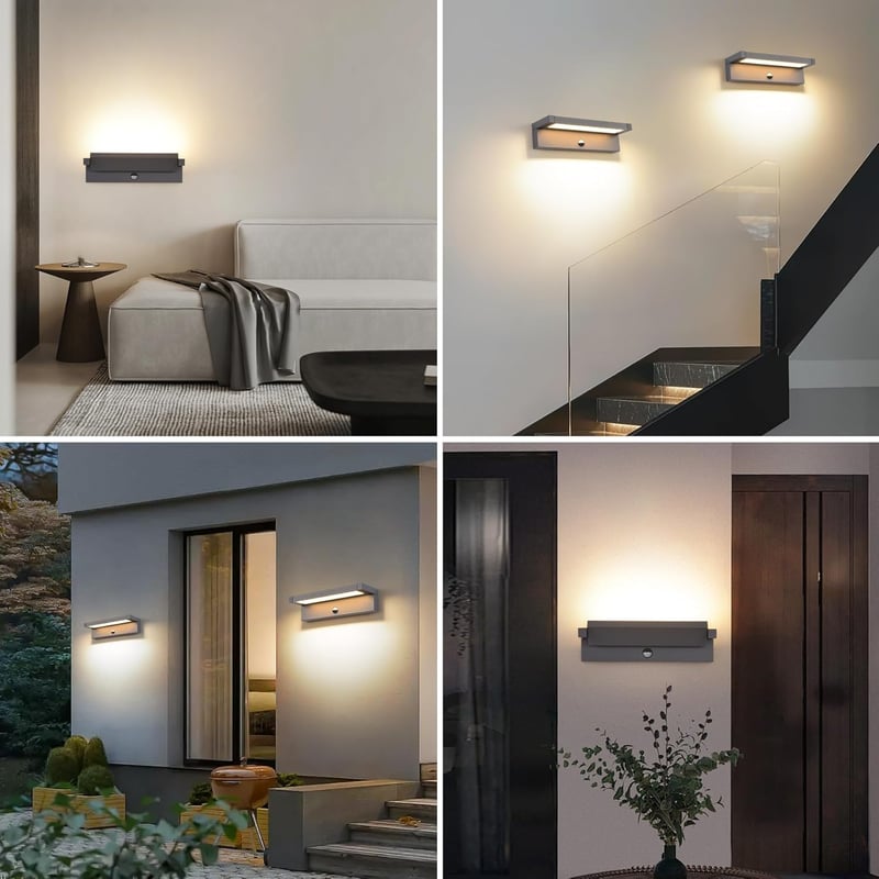 KUKAK 36W LED Kültéri Fali Lámpa Mozgásérzékelővel - IP65 Vízálló, 3000K Meleg Fehér, 350° Forgatható Panel, Alumínium, Kert, Terasz Világít