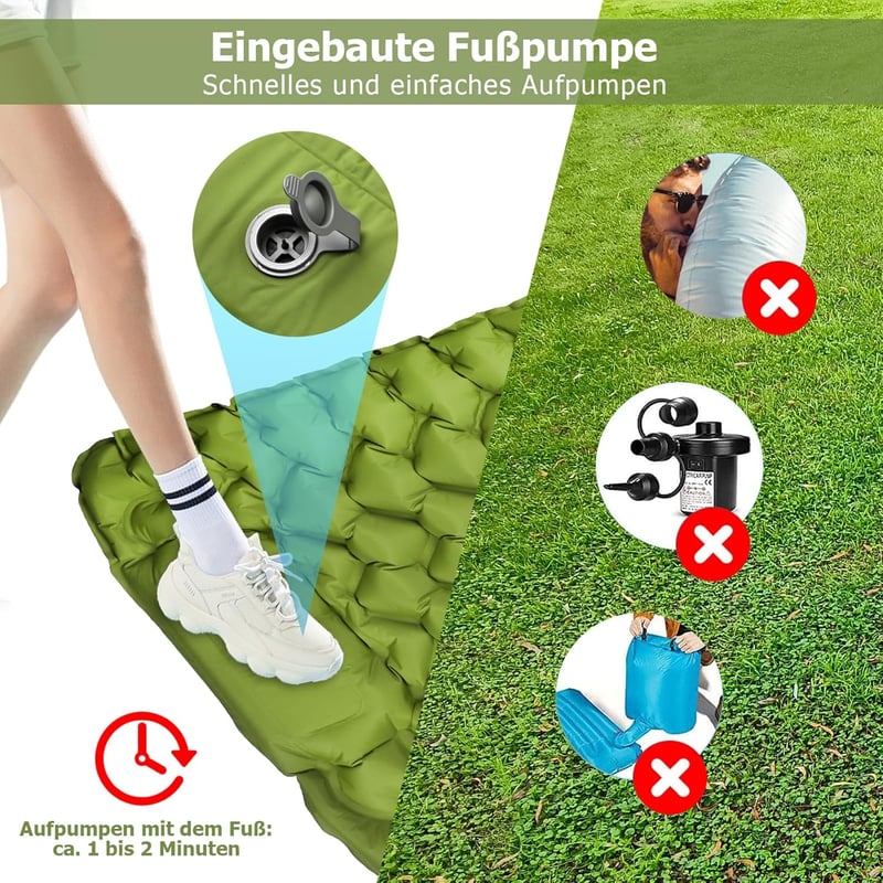 Amtake Önfelfújó Kempingmatrac 10 cm - Vízálló, Ultrakönnyű Hálózsák Alátét Beépített Lábpumpával - Túrázáshoz, Kempingezéshez, Strandolásho