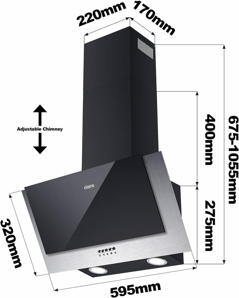 CIARRA CBCB6736C 60 cm-es Páraelszívó 380 m³/h LED Világítás Rozsdamentes Acél Fali