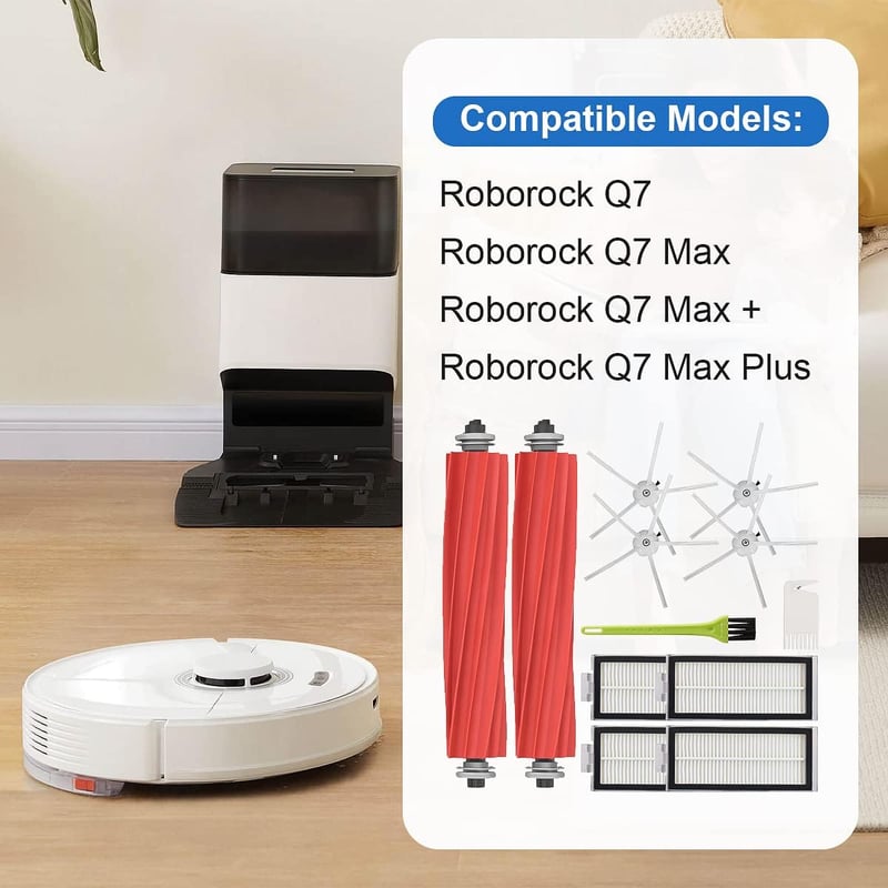 DrRobor Pótalktrész Készlet Roborock Q7/Q7Max/Q7 Max Plus Robotporszívóhoz - Főkefe, HEPA Szűrő és Oldalkefe Szett