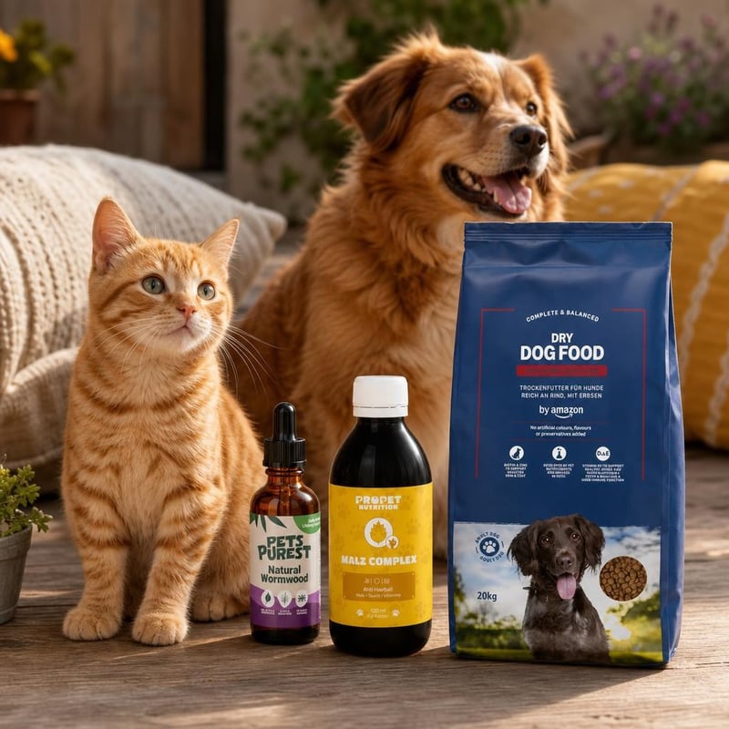 Pachet Armonie Animală: extract de pelin + pastă malț anti-ghemotoace + hrană câini vită și mazăre