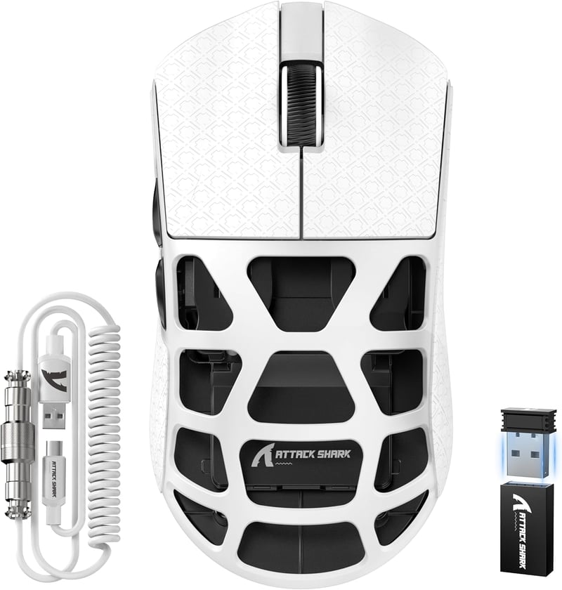 ATTACK SHARK R3PRO Ultrakönnyű Magnézium Gamer Egér, 46g, 8000Hz Vezeték Nélküli, 26000 DPI, PixArt PAW3395 Szenzor, Fehér