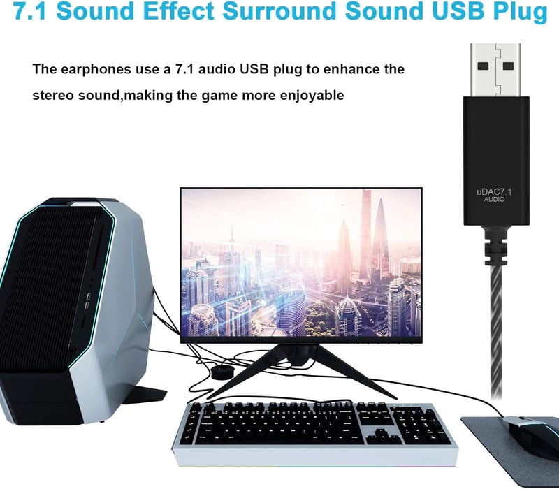 ACAGET USB Gamer Headset Mikrofonnal, Zajszűrős PC Fülhallgató 2.5m Kábellel