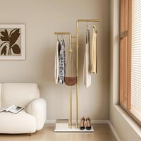 LOFTPLUS Arany Fém Ruhafogas - 170 cm Álló Fogas 5 Akasztóval Ruháknak, Táskáknak, Cipőknek - Minimalista Dizájn Otthonba, Irodába 5