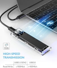 ORICO M.2 NVMe SSD külső ház, 10Gbps USB-C, átlátszó, 2230/2242/2260/2280 méretekhez 2