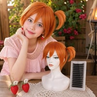 Kawaii kostýmový set: jahodové náušnice + oranžová cosplay parochňa + sada mihalníc 1