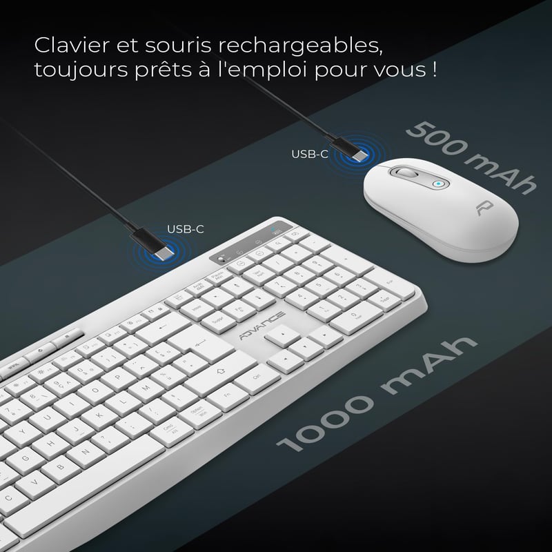AD ADVANCE R-Type Vezeték Nélküli Billentyűzet-Egér Szett - RGB Háttérvilágítás, Csendes Gombok, 1600 DPI, Újratölthető, PC/Mac/Laptop