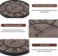 HAITANG Nagy Falióra 60 cm - Csendes, Elemmel Működő Fa Falióra Nappaliba, Hálószobába, Irodába - Modern Fekete Retro Dekoráció 3