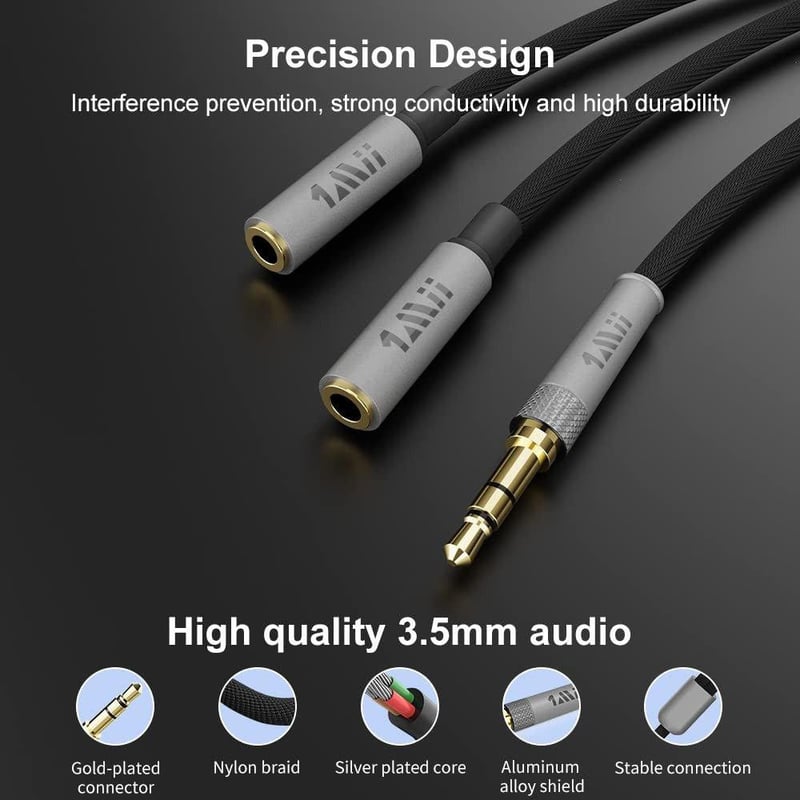 1Mii 3.5mm-es Y-elosztó audiókábel autóhoz és otthoni hifihez, 30 cm