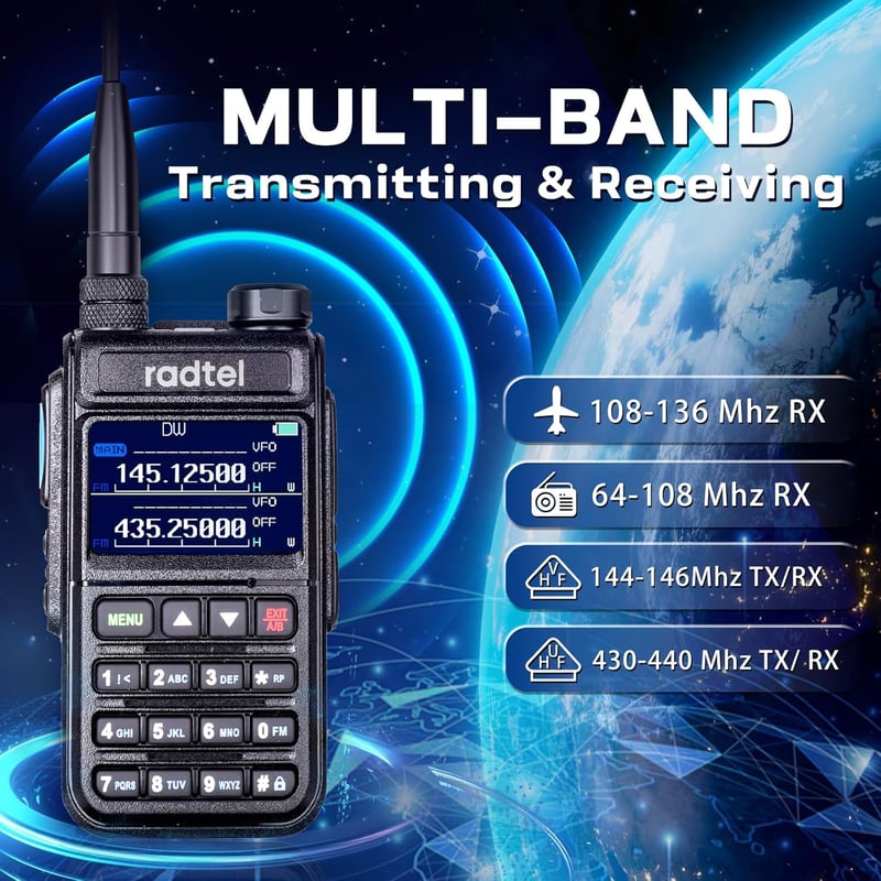 Radtel RT-890 Kétsávos Színes LCD-s Walkie-Talkie Rádióamatőröknek, Légisáv Vétellel