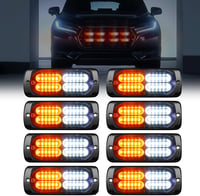 Dinfu 8x24 LED Elülső Villogó Lámpa - Narancssárga-Fehér Stroboszkóp 12V/24V - IP67 Vízálló Figyelmeztető Fény 18 Villogási Móddal Autókhoz, 1