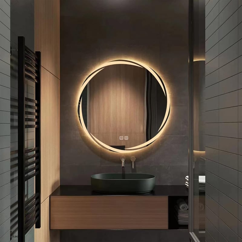 YOSHOOT 60 cm Kerek Fürdőszobai Tükör LED Világítással, Páramentesítő Funkcióval, Érintőgombos, Fényerőszabályozható, 3 Színhőmérséklet, IP4