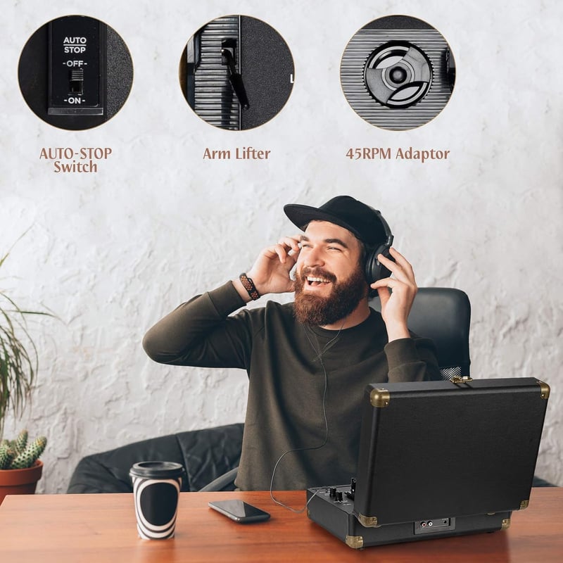 Retrolife 3 sebességes Bluetooth lemezjátszó RCA kimenettel és beépített hangszóróval