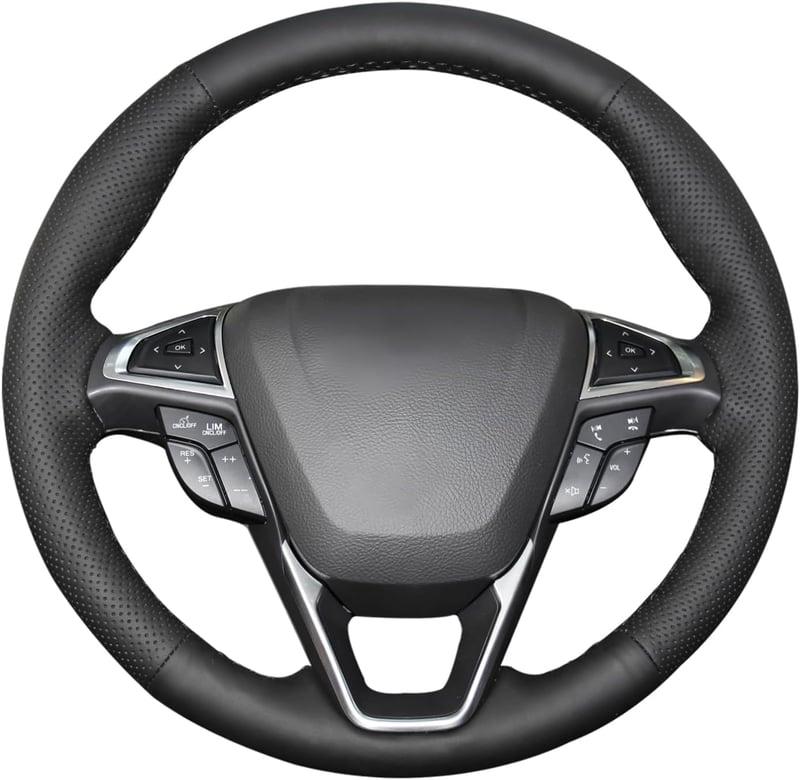 MEWANT Valódi Bőr Kormányvédő Ford Mondeo/S-Max/Edge/Galaxy Modellekhez, Kézzel Varrott, Légzsákkompatibilis, Fekete