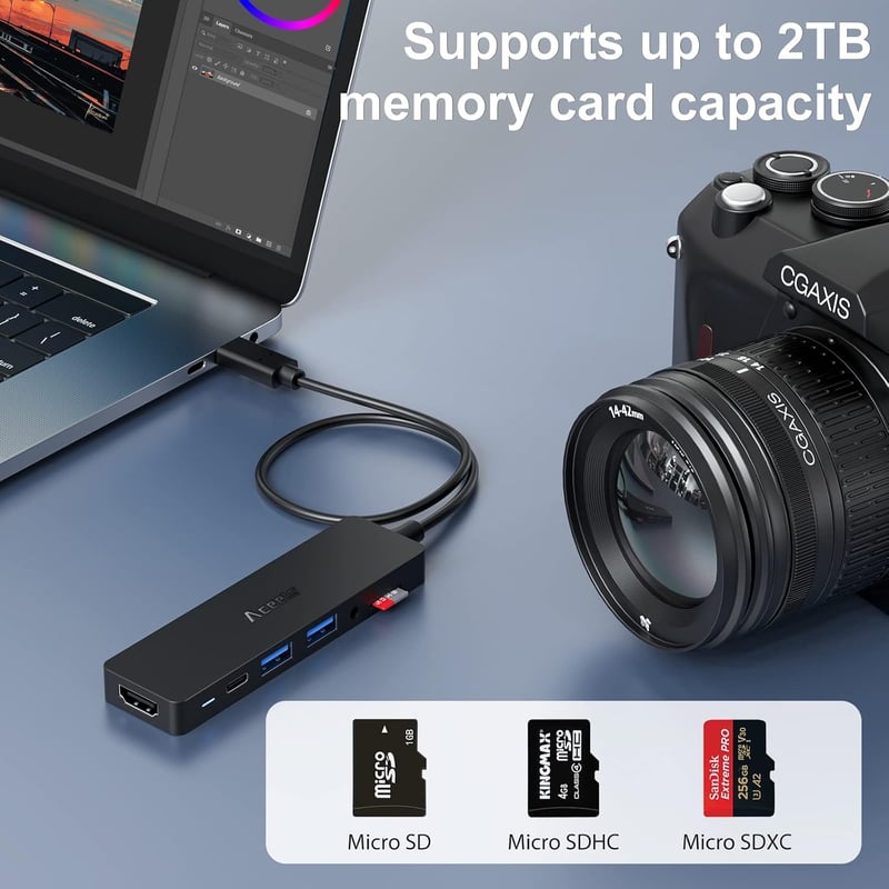 Aceele 6 az 1-ben USB-C Hub 4K HDMI-vel, 60cm kábellel MacBook Pro, Surface, iPad Pro