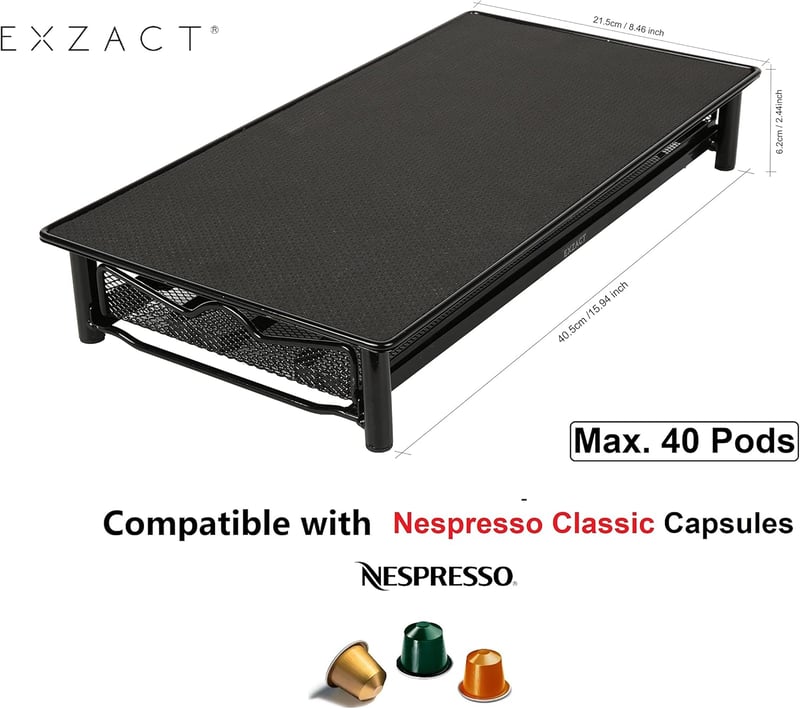 Nespresso kompatibilis kapszulatartó fiók és géptartó állvány, 40 db kapszulához