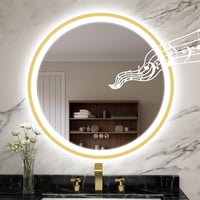 STARLEAD 60 cm Kerek Fürdőszobai Tükör LED Világítással, Bluetooth Hangszórókkal, Páramentesítő Funkcióval, 3 Színhőmérséklettel, IP44 Arany 1