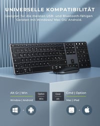 seenda Fém Bluetooth Billentyűzet és Egér Szett - Újratölthető, Kettős Üzemmódú (USB+BT), Ultravékony, Csendes, QWERTZ Kiosztású, PC/Tablet/ 3