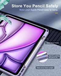 TiMOVO iPad Air 13 (M2) 2024 védőtok, tolltartóval, átlátszó hátlappal, állvány funkcióval, automatikus alvás/ébresztés, lila 8