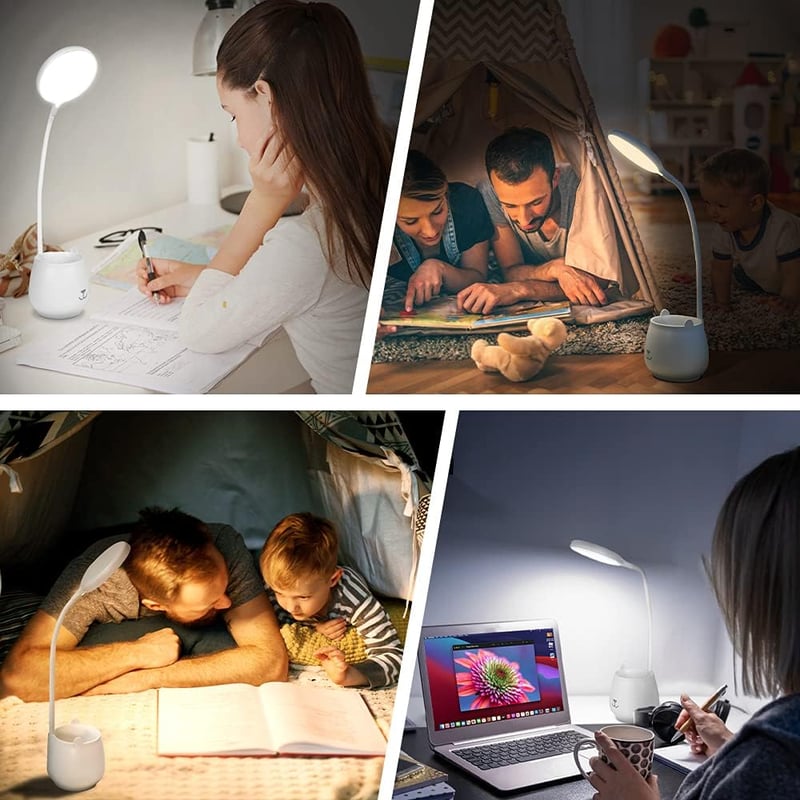 URAQT LED Asztali Lámpa Tolltartóval - Érintésvezérelt, Tölthető, Szemkímélő Olvasólámpa 3 Színhőmérséklettel, Állítható Fényerővel Tanulásh