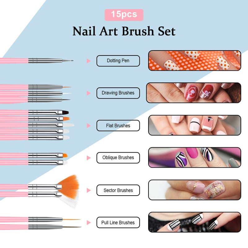 URAQT 20 részes professzionális körömdíszítő ecsetkészlet műkörömhöz és nail arthoz