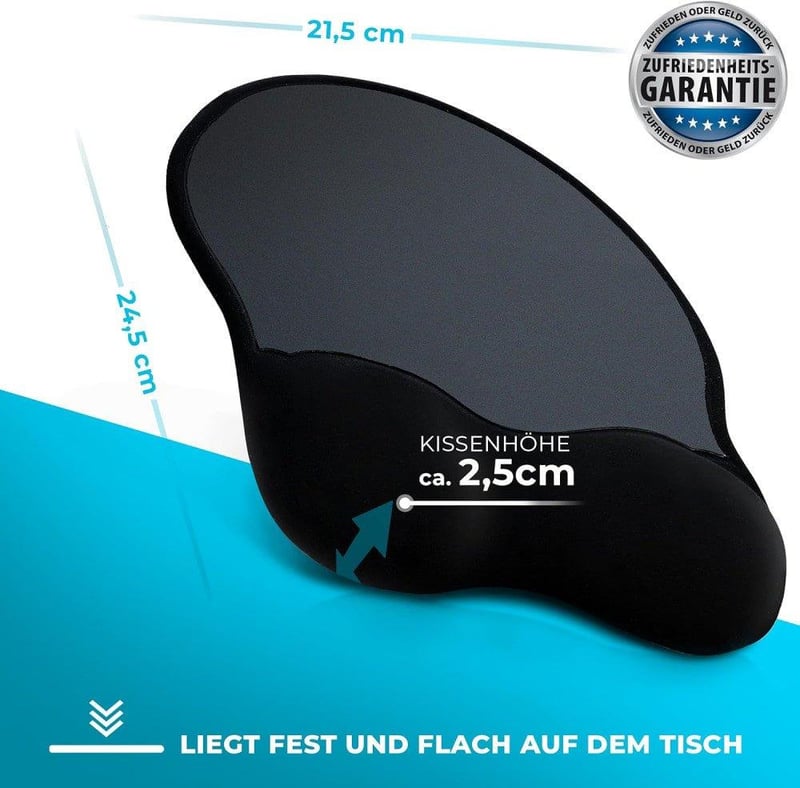 BIDOST Fekete Ergonomikus Egérpad Gélpárnás Csuklótámasszal